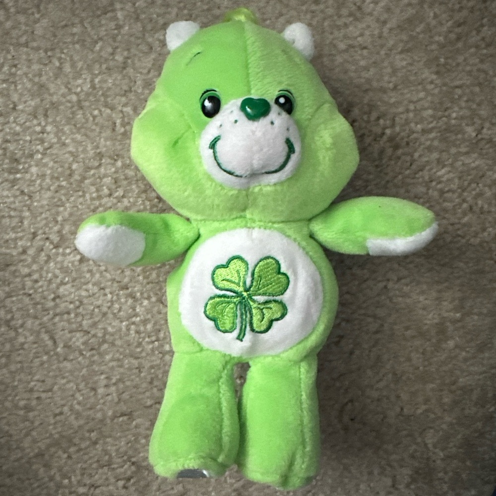 Vintage 2002 Care Bears Good Luck Bear 8” Plush Green Shamrock